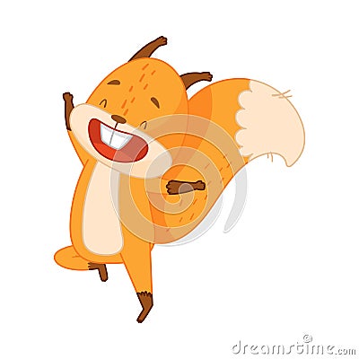 Funny Orange Squirrel Character with Bushy Tail Jumping with Joy Vector Illustration Vector Illustration