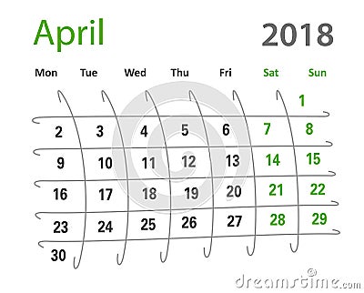 2018 funny original grid april creative calendar Cartoon Illustration