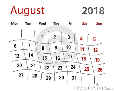 2018 funny original grid August creative calendar Cartoon Illustration
