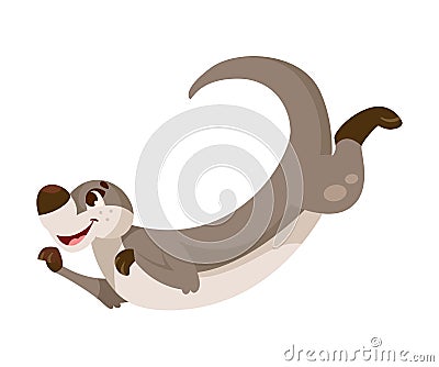 Funny Otter Animal with Long Grey Body and Happy Smiling Snout Vector Illustration Vector Illustration