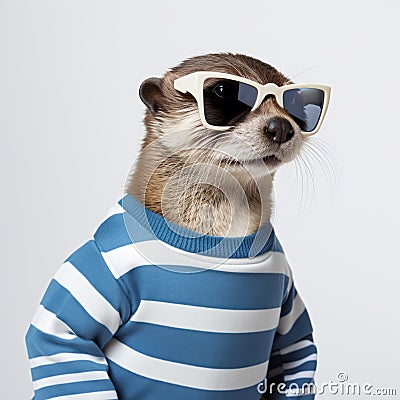 Funny Otter In Sunglasses: Hip Hop Aesthetics And Bold Fashion Photography Stock Photo