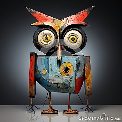 Funny Owl 3d Abstract Sculpture Inspired By Basquiat, Picasso, Miro, And More Stock Photo