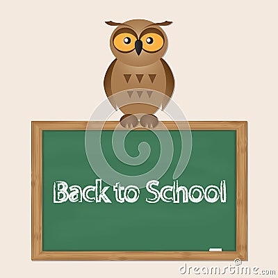 Funny owl with school board Vector Illustration