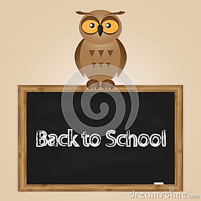 Funny owl with school board Vector Illustration