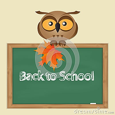 Funny owl with school board Vector Illustration