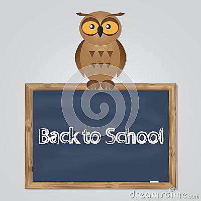 Funny owl with school board Vector Illustration