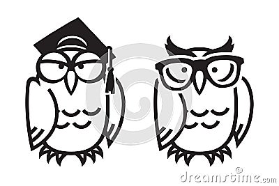 Funny owls, hand drawn illustration. Cartoon Illustration