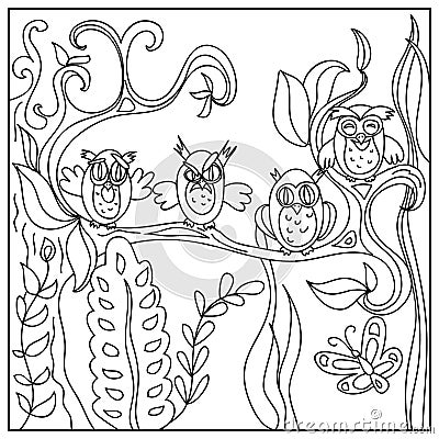 Funny Owls kids Coloring Page Stock Photo