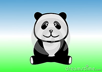 Funny panda sits on the ground Vector Illustration