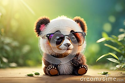 design panda sunglasses background fashionable adorable lovely fur bear fluffy Stock Photo