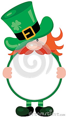 Funny Patricks Day gnome with circle blank sign Vector Illustration