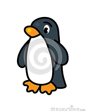 Funny penguin. Simple linear drawing of a bird Vector Illustration