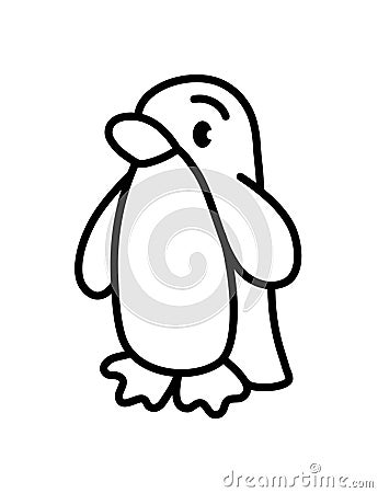 Funny penguin. Simple linear drawing of a bird Vector Illustration