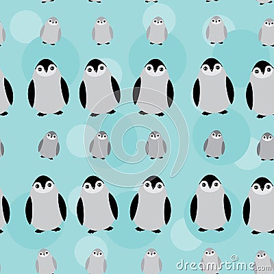 Funny Penguins on blue background seamless pattern Vector Illustration