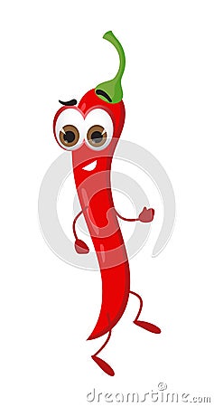 Funny Pepper Chilli with eyes on white background Vector Illustration