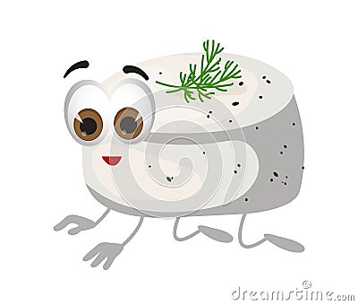 Funny Piece of Feta Cheese with eyes on white background, funny products series Vector Illustration