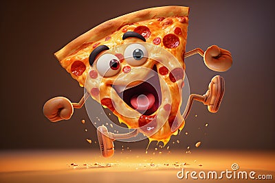 Funny piece of pizza with legs. Stock Photo