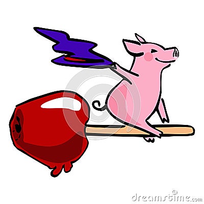 Halloween vector cartoon pig and candy apple Vector Illustration