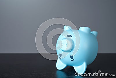 Funny piggy bank lying upside down. Wealth and prosperity Stock Photo