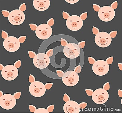 Funny piglets, seamless pattern, gray, vector. Vector Illustration