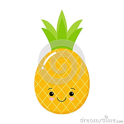 Funny pineapple character with human face, cartoon vector illustration isolated on white background. kawaii Cartoon Illustration