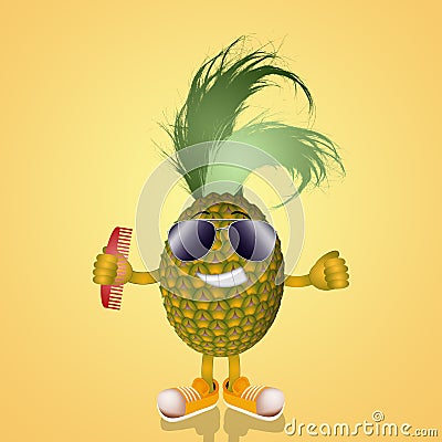 Funny pineapple with sunglasses Stock Photo