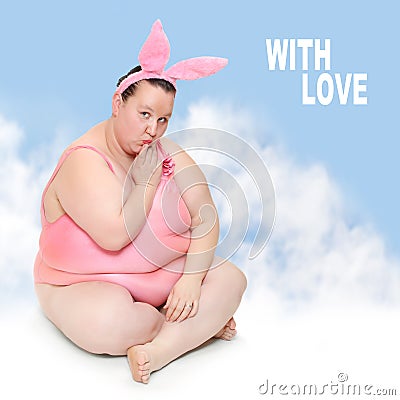 Funny pink Bunny. Stock Photo