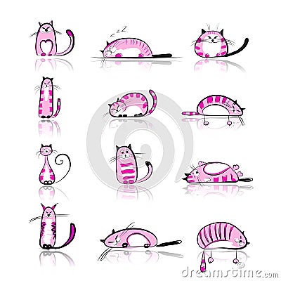 Funny pink cats collection for your design Vector Illustration