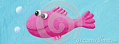Funny pink fish Cartoon Illustration