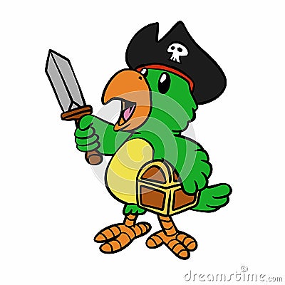 Funny pirate macaw - green parrot Vector Illustration