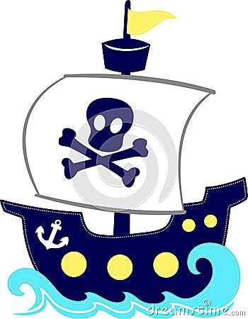 Funny pirate ship cartoon Vector Illustration