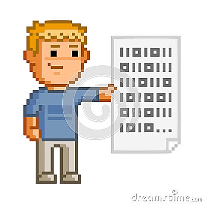 Funny pixel art programmer to program Stock Photo