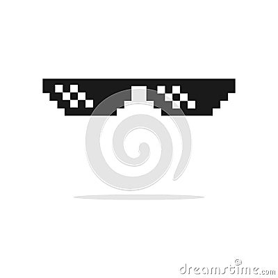 Funny pixelated boss sunglasses. Gangster, thug glasses and cigar set. Illustration of glasses pixel and cigarette 8bit Vector Illustration