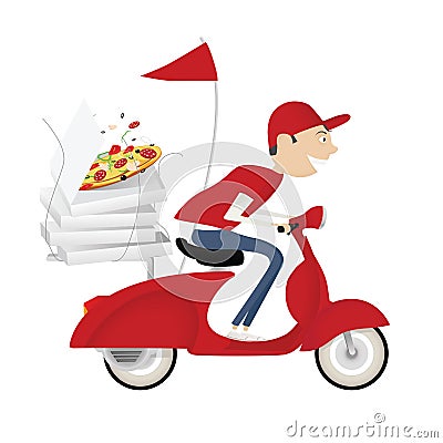 Funny pizza delivery boy Vector Illustration