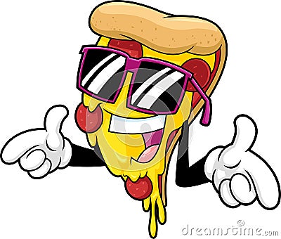 Funny Pizza Slice Cartoon Character With Sunglasses Vector Illustration