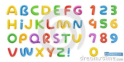 Funny plasticine, alphabet letters and numbers Vector Illustration