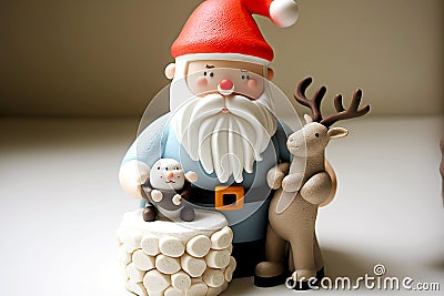 Funny plasticine Santa Claus with deer and cute little animals Stock Photo