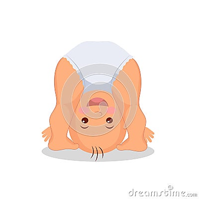 Funny playing baby standing on his head. Vector Illustration