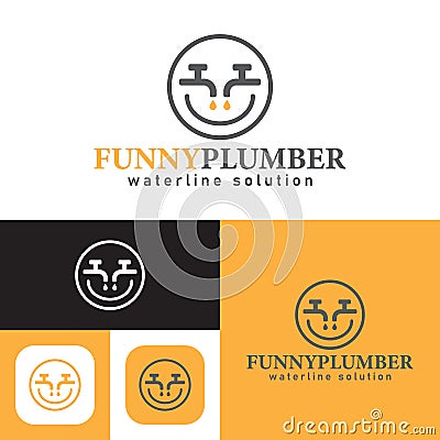Funny Plumber service logo. Waterline repair logo.vector illustration. black and white. abstract sign. waterline maintenance logo Cartoon Illustration