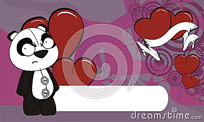 Funny plush panda bear cartoon valentine background Vector Illustration