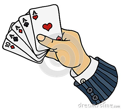 Funny poker cards in hand Vector Illustration
