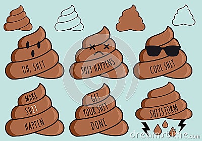 Funny poop emojis, shit emoticons, vector set Vector Illustration