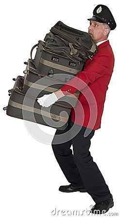 Funny Porter, Baggage Handler, Doorman, Hotel Employee, Isolated Stock Photo