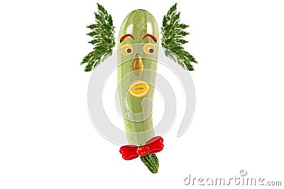 Funny portrait made of zucchini and fruits. Stock Photo