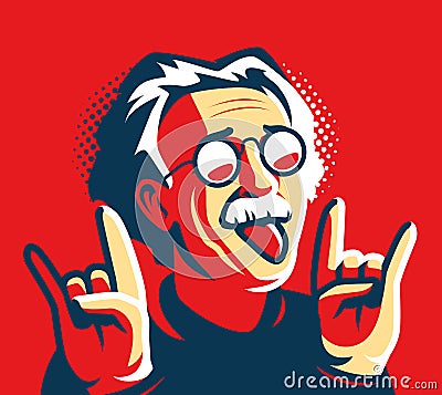 Funny portrait of scientist Albert Einstein in abstract style pop art. Science concept. Colorful vector illustration Vector Illustration