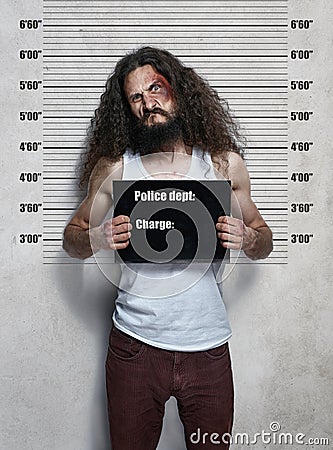 Funny portrait of a skinny criminal Stock Photo