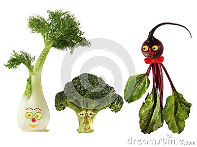 Funny portraits made from beet, fennel and broccoli Stock Photo