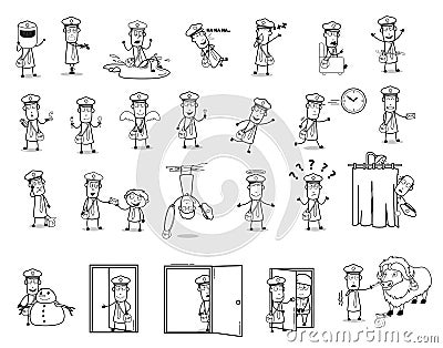 Funny Postman Character Collection - Set of Concepts Vector illustrations Vector Illustration