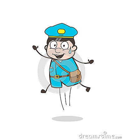 Funny Postman Character Jumping in Excitement Stock Photo