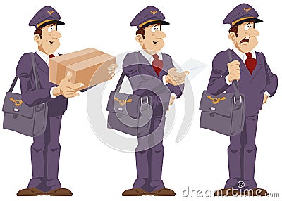 Funny postman in different poses Vector Illustration